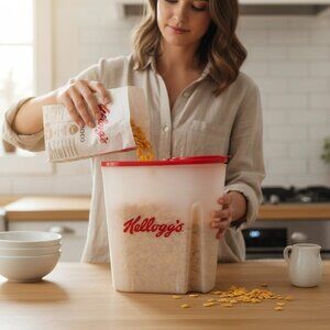 Vintage 1996 Kellogg Cereal Keeper Plastic Container Pour Spout Handle